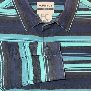 Ariat Men's Blue and Black Striped Button Down Shirt
